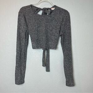 JCL Charcoal Heather Gray Open Back Cropped Ribbed Sweater Size M/L